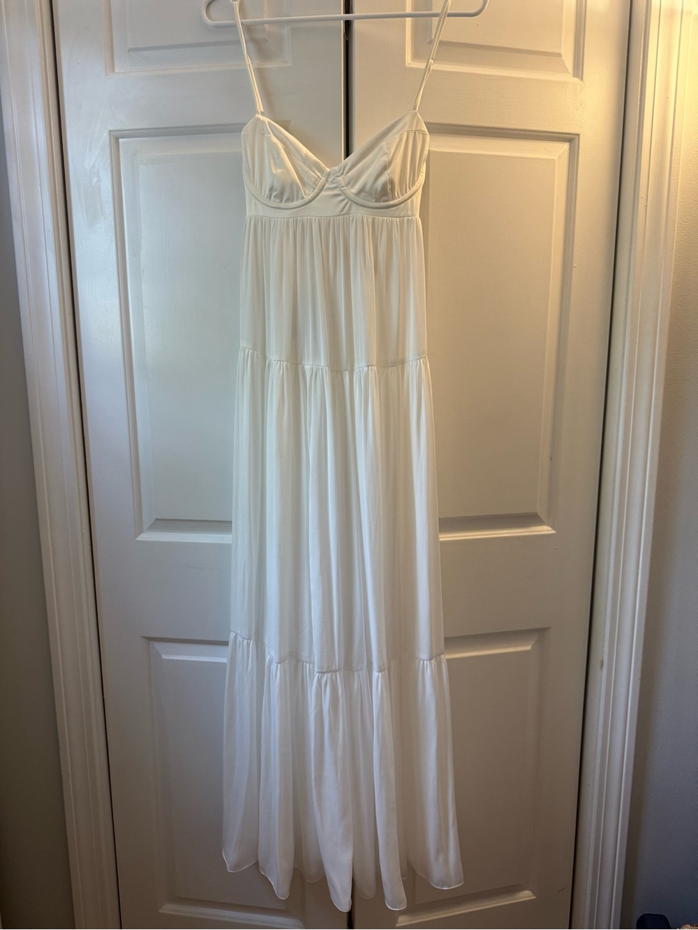 White Tiered Spaghetti-Strap Maxi Dress